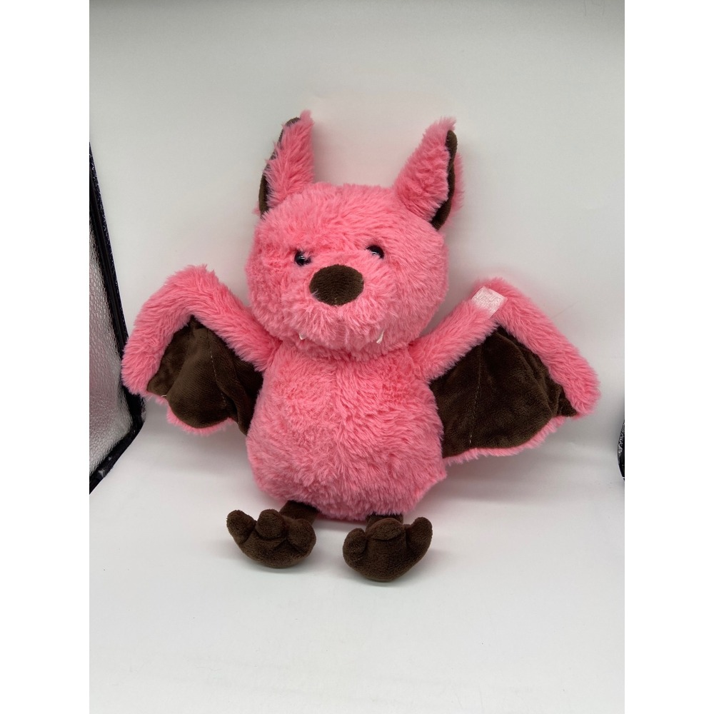 Unbranded Bat Plush Pink Brown Shaggy Faux Fur Hook Loop Wings 10 Inch